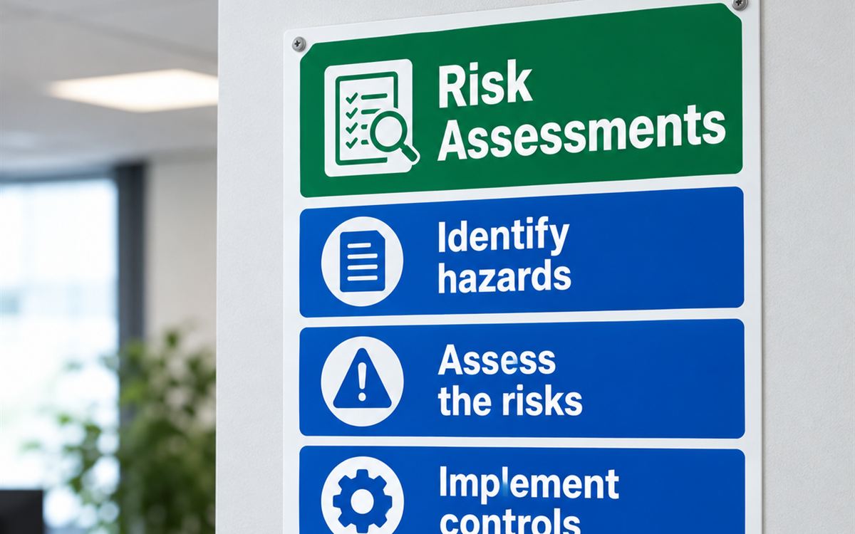 Risk assessment notice: identify hazards, assess the risks, implement controls